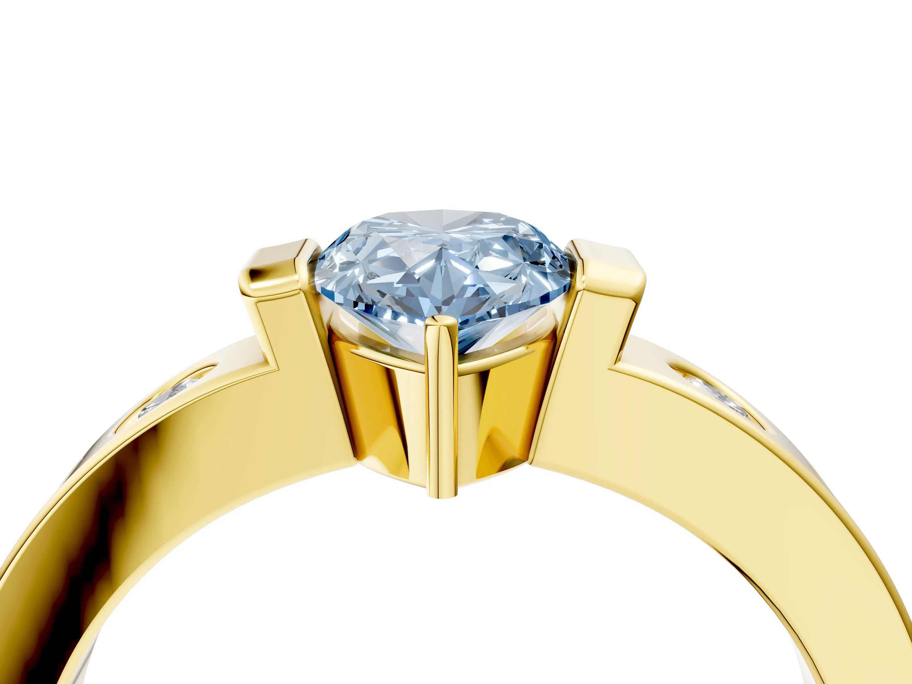 Yellow gold Fancy Blue Pear Cut Brilliant Channel-Set Diamond Ring with Bezel Prong Setting_4