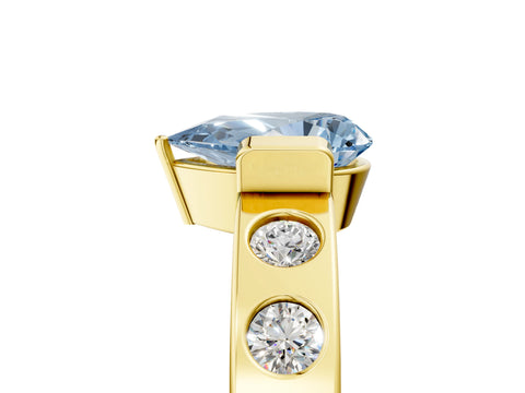 Yellow gold Fancy Blue Pear Cut Brilliant Channel-Set Diamond Ring with Bezel Prong Setting_5