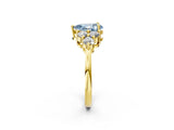 Yellow gold Fancy Blue Pear Cut Brilliant Diamond Cluster Accent Solitaire Ring with Prong Setting_2