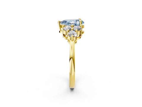 Yellow gold Fancy Blue Pear Cut Brilliant Diamond Cluster Accent Solitaire Ring with Prong Setting_2