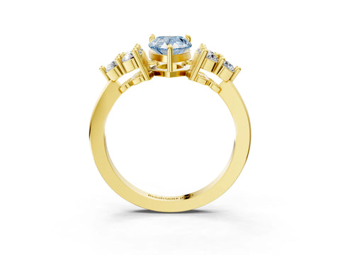 Yellow gold Fancy Blue Pear Cut Brilliant Diamond Cluster Accent Solitaire Ring with Prong Setting_3