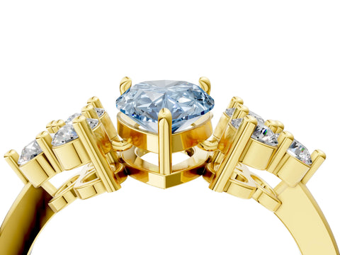 Yellow gold Fancy Blue Pear Cut Brilliant Diamond Cluster Accent Solitaire Ring with Prong Setting_4