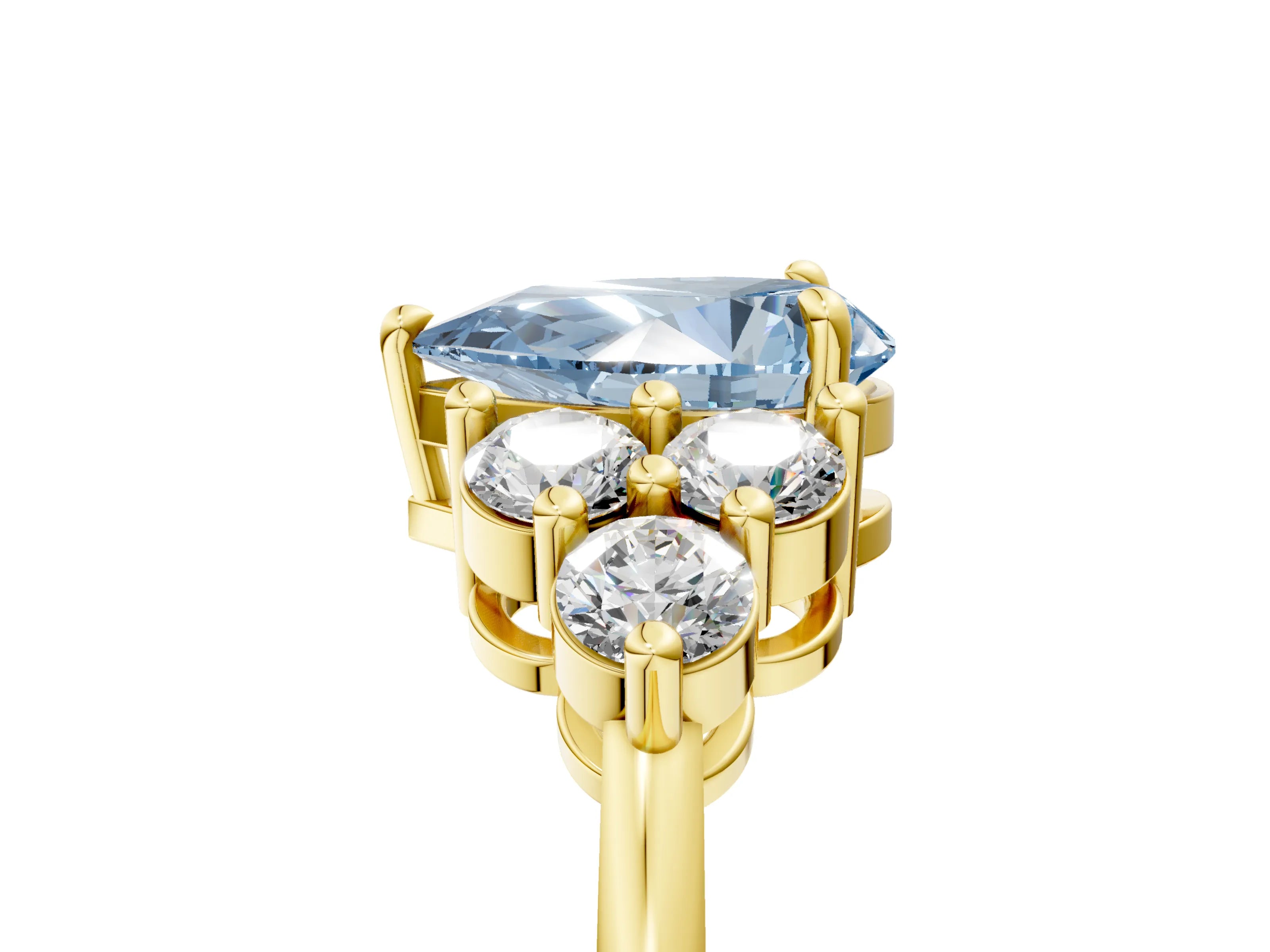 Yellow gold Fancy Blue Pear Cut Brilliant Diamond Cluster Accent Solitaire Ring with Prong Setting_5