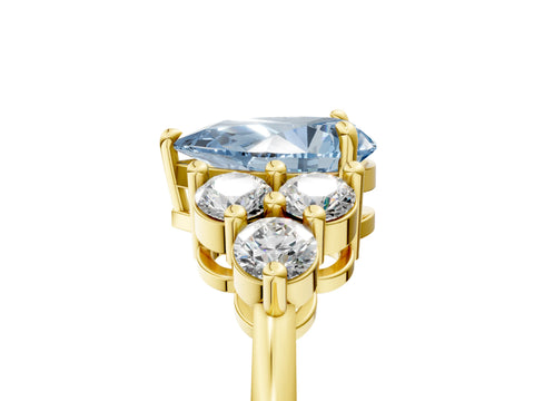 Yellow gold Fancy Blue Pear Cut Brilliant Diamond Cluster Accent Solitaire Ring with Prong Setting_5