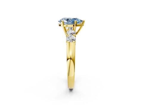 Yellow gold Fancy Blue Pear Cut Brilliant Diamond Five-Stone Engagement Ring with Prong Setting on a Classic Band_5