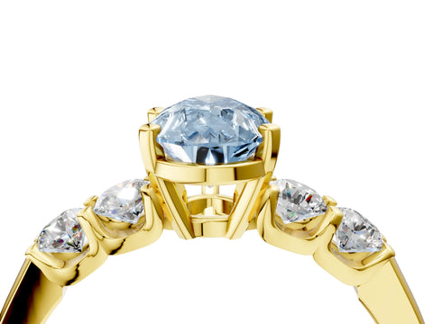Yellow gold Fancy Blue Pear Cut Brilliant Diamond Five-Stone Engagement Ring with Prong Setting on a Classic Band_7