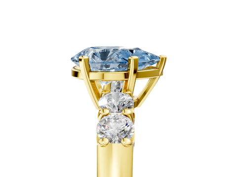 Yellow gold Fancy Blue Pear Cut Brilliant Diamond Five-Stone Engagement Ring with Prong Setting on a Classic Band_8