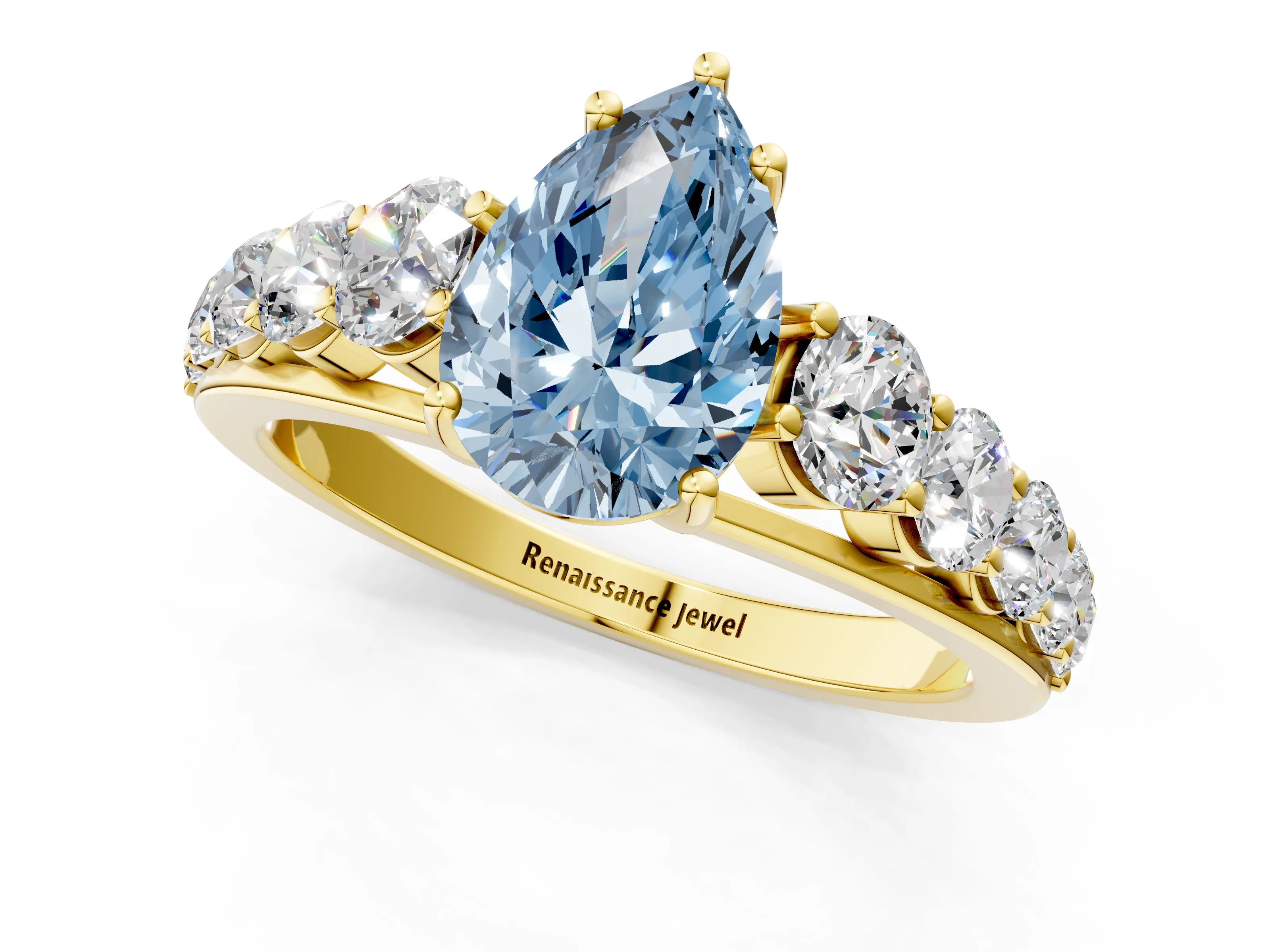 Yellow gold Fancy Blue Pear Cut Brilliant Diamond Pavé Band with Six-Prong Setting_1