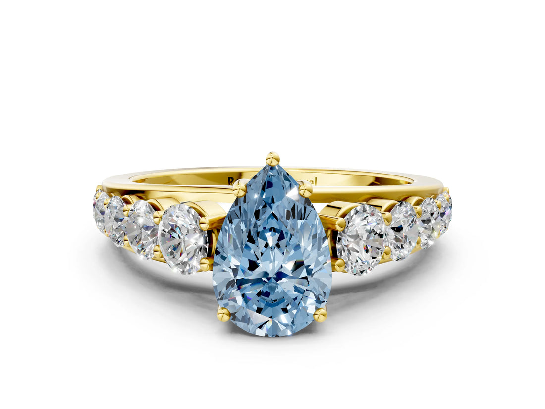 Yellow gold Fancy Blue Pear Cut Brilliant Diamond Pavé Band with Six-Prong Setting_12