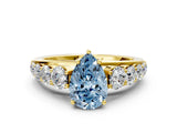 Yellow gold Fancy Blue Pear Cut Brilliant Diamond Pavé Band with Six-Prong Setting_12