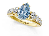 Yellow gold Fancy Blue Pear Cut Brilliant Diamond Pavé Band with Six-Prong Setting_13