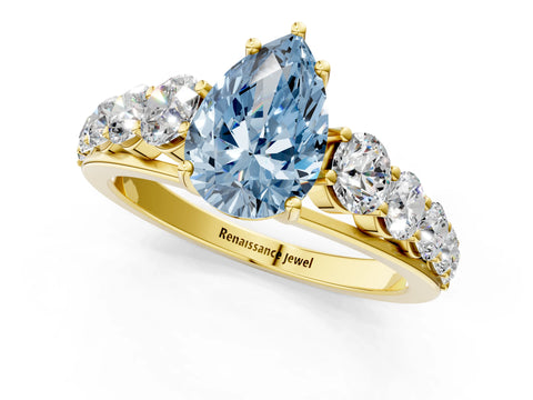 Yellow gold Fancy Blue Pear Cut Brilliant Diamond Pavé Band with Six-Prong Setting_1