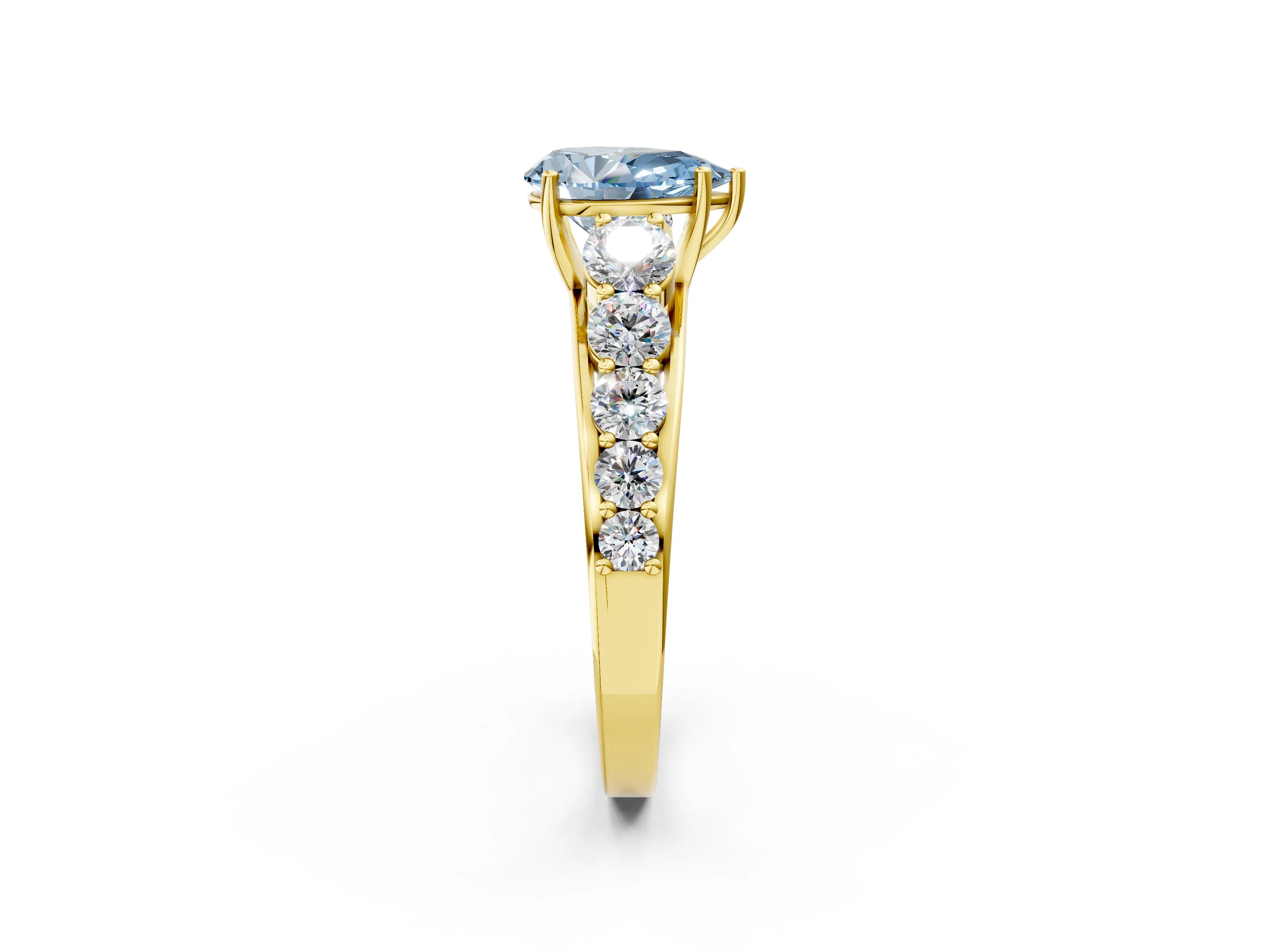 Yellow gold Fancy Blue Pear Cut Brilliant Diamond Pavé Band with Six-Prong Setting_2