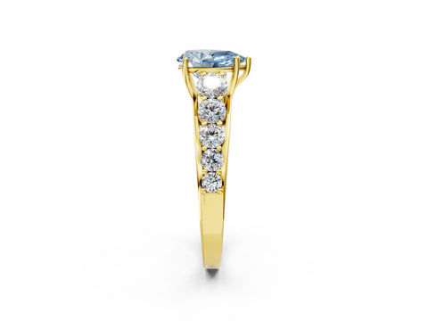 Yellow gold Fancy Blue Pear Cut Brilliant Diamond Pavé Band with Six-Prong Setting_2