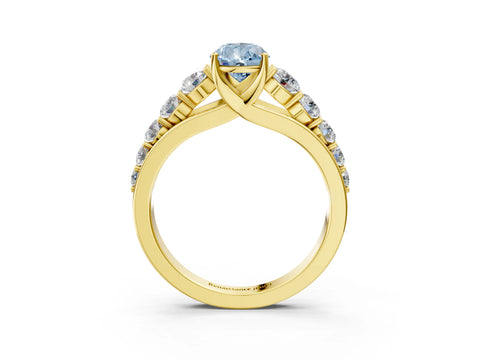 Yellow gold Fancy Blue Pear Cut Brilliant Diamond Pavé Band with Six-Prong Setting_3