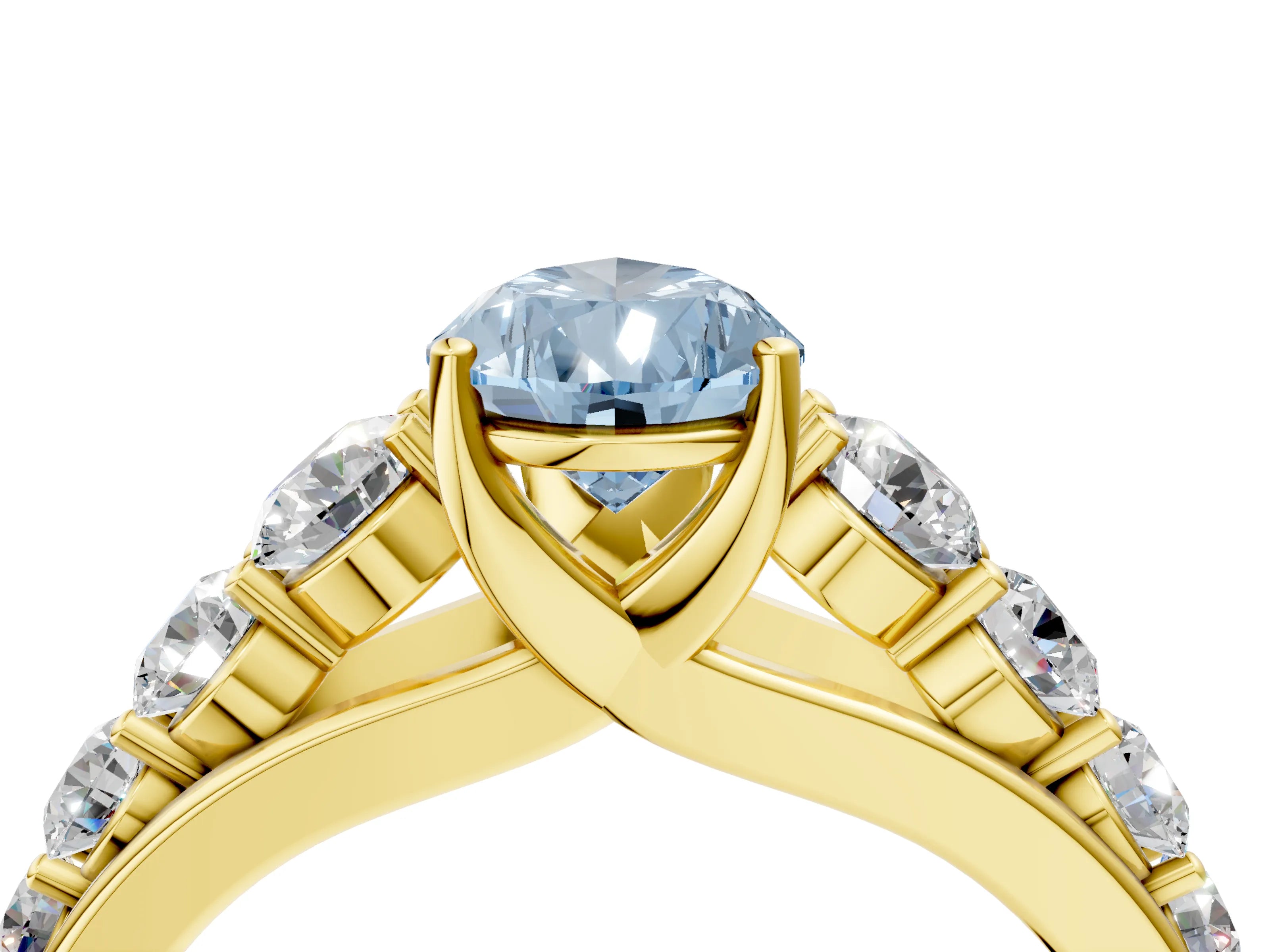 Yellow gold Fancy Blue Pear Cut Brilliant Diamond Pavé Band with Six-Prong Setting_4