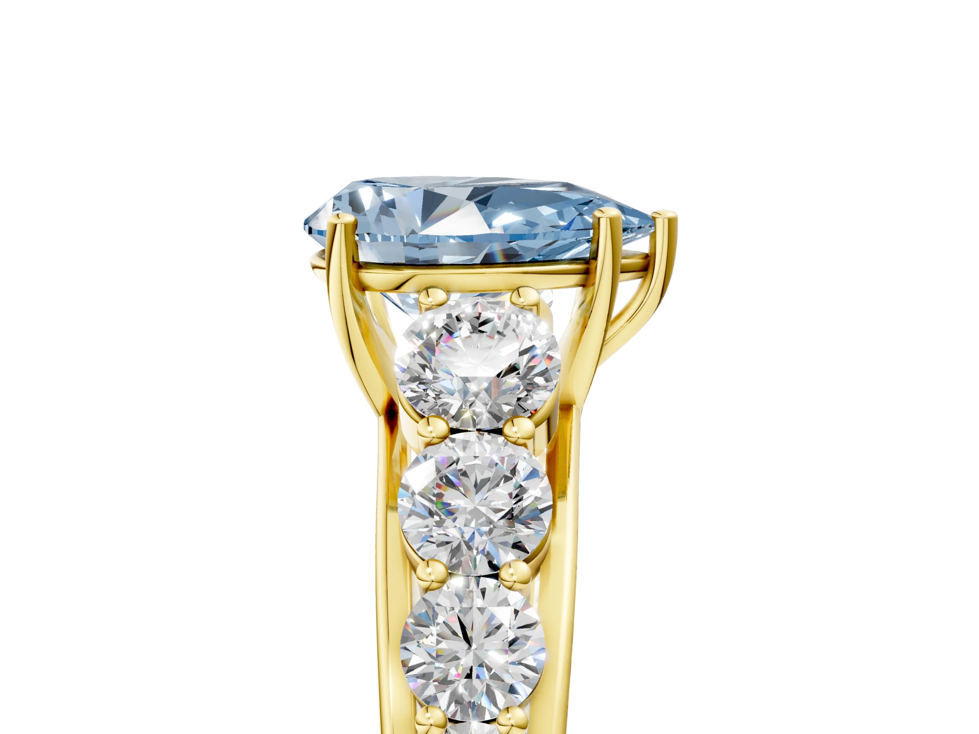 Yellow gold Fancy Blue Pear Cut Brilliant Diamond Pavé Band with Six-Prong Setting_5