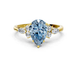 Yellow gold Fancy Blue Pear Cut Brilliant Diamond Solitaire Ring with Pear Side Stones and Four-Prong Setting_3