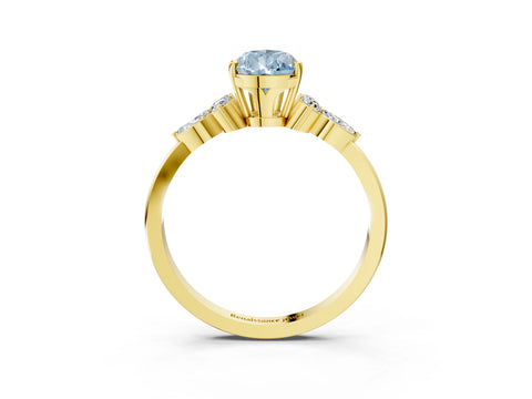Yellow gold Fancy Blue Pear Cut Brilliant Diamond Solitaire Ring with Pear Side Stones and Four-Prong Setting_6