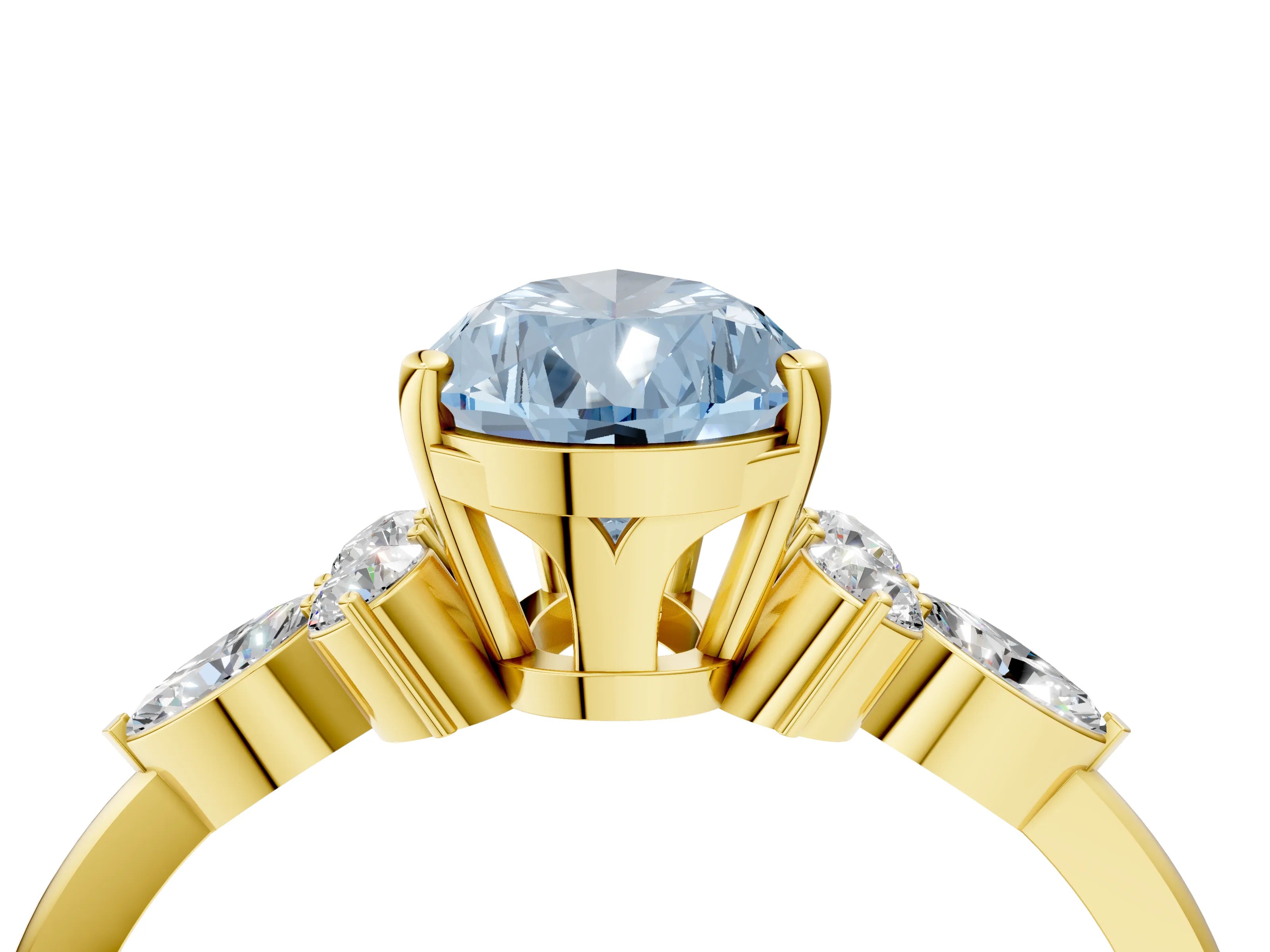 Yellow gold Fancy Blue Pear Cut Brilliant Diamond Solitaire Ring with Pear Side Stones and Four-Prong Setting_7