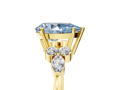 Yellow gold Fancy Blue Pear Cut Brilliant Diamond Solitaire Ring with Pear Side Stones and Four-Prong Setting_8