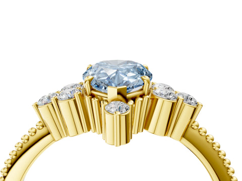Yellow gold Fancy Blue Pear Cut Brilliant Diamond with Cluster Setting on a Beaded Band and Four-Prong Setting_4