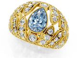 Yellow gold Fancy Blue Pear Cut Brilliant Halo Pave Diamond Milgrain Ring_1