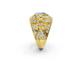 Yellow gold Fancy Blue Pear Cut Brilliant Halo Pave Diamond Milgrain Ring_2