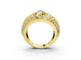 Yellow gold Fancy Blue Pear Cut Brilliant Halo Pave Diamond Milgrain Ring_3