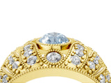 Yellow gold Fancy Blue Pear Cut Brilliant Halo Pave Diamond Milgrain Ring_4