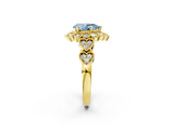 Yellow gold Fancy Blue Pear Cut Brilliant Milgrain Pave Heart Band Solitaire Ring_2