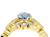 Yellow gold Fancy Blue Pear Cut Brilliant Milgrain Pave Heart Band Solitaire Ring_4