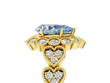 Yellow gold Fancy Blue Pear Cut Brilliant Milgrain Pave Heart Band Solitaire Ring_5