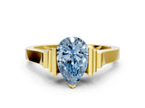 Yellow gold Fancy Blue Pear Cut Brilliant Solitaire Diamond Ring with Channel Set Band and Bar Prong Setting_12