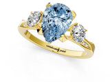 Yellow gold Fancy Blue Pear Cut Brilliant Three-Stone Diamond Ring with Pavé Band and Four-Prong Setting_4