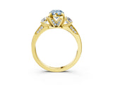 Yellow gold Fancy Blue Pear Cut Brilliant Three-Stone Diamond Ring with Pavé Band and Four-Prong Setting_6