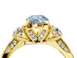 Yellow gold Fancy Blue Pear Cut Brilliant Three-Stone Diamond Ring with Pavé Band and Four-Prong Setting_7