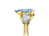 Yellow gold Fancy Blue Pear Cut Brilliant Three-Stone Diamond Ring with Pavé Band and Four-Prong Setting_8