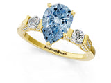 Yellow gold Fancy Blue Pear Cut Brilliant Three-Stone Pave Band with Four-Prong Setting_1