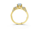 Yellow gold Fancy Blue Pear Cut Brilliant Three-Stone Pave Band with Four-Prong Setting_3
