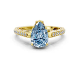 Yellow gold Fancy Blue Pear  Cut Cathedral Pave Diamond Engagement Ring with Six-Prong Setting_32