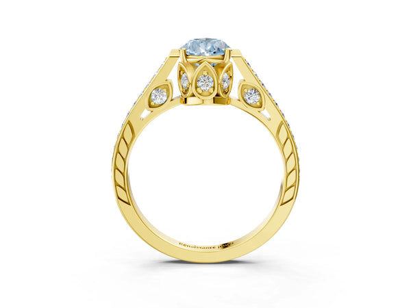 Yellow Gold Pear-Shaped Cathedral Engagement Ring Setting for Fancy Blue Center with Pave Shoulders