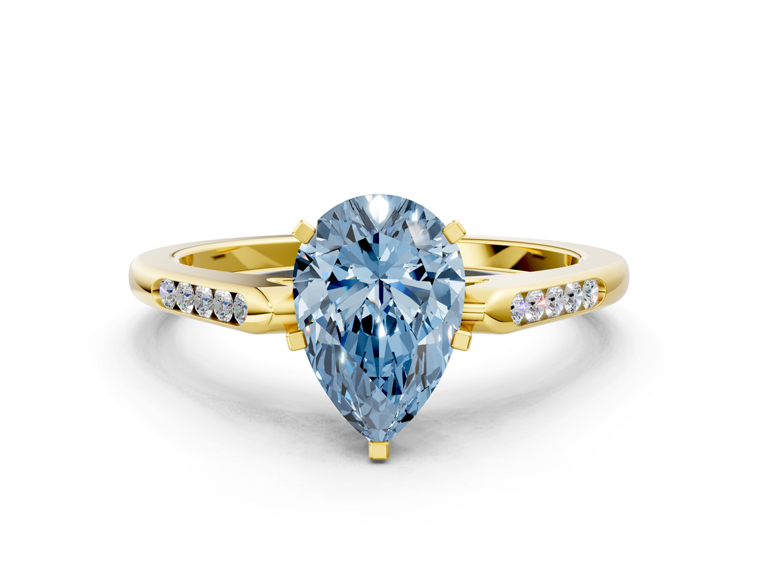 Yellow gold Fancy Blue Pear  Cut Channel Set Solitaire Engagement Ring with Four-Prong Setting_216