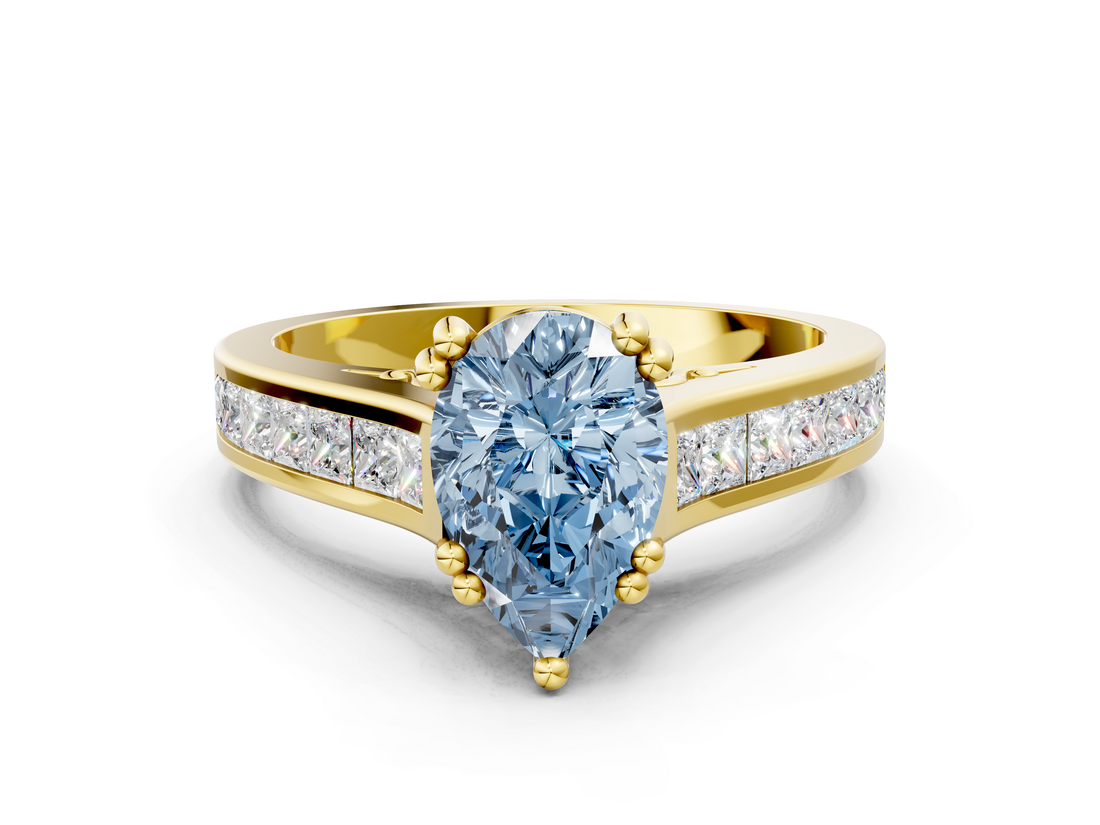 Yellow gold Fancy Blue Pear  Cut Channel Set Solitaire Engagement Ring with Prong Setting_20