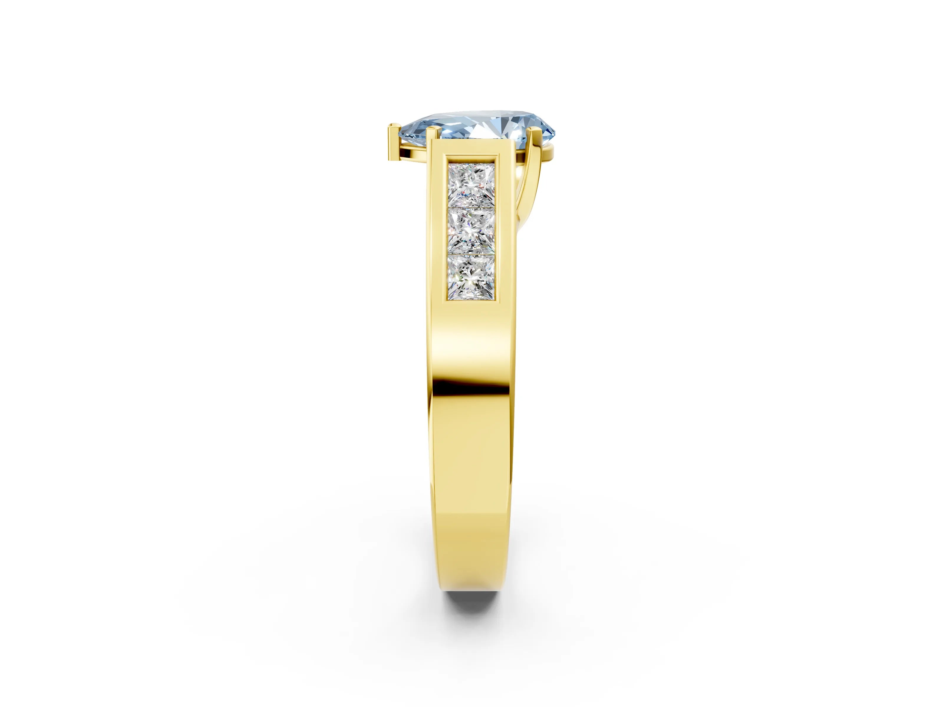 Yellow gold Fancy Blue Pear Cut Cut Channel Set Solitaire Ring with Four-Prong Setting_2