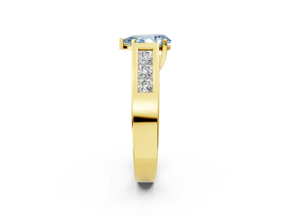 Yellow gold Fancy Blue Pear Cut Cut Channel Set Solitaire Ring with Four-Prong Setting