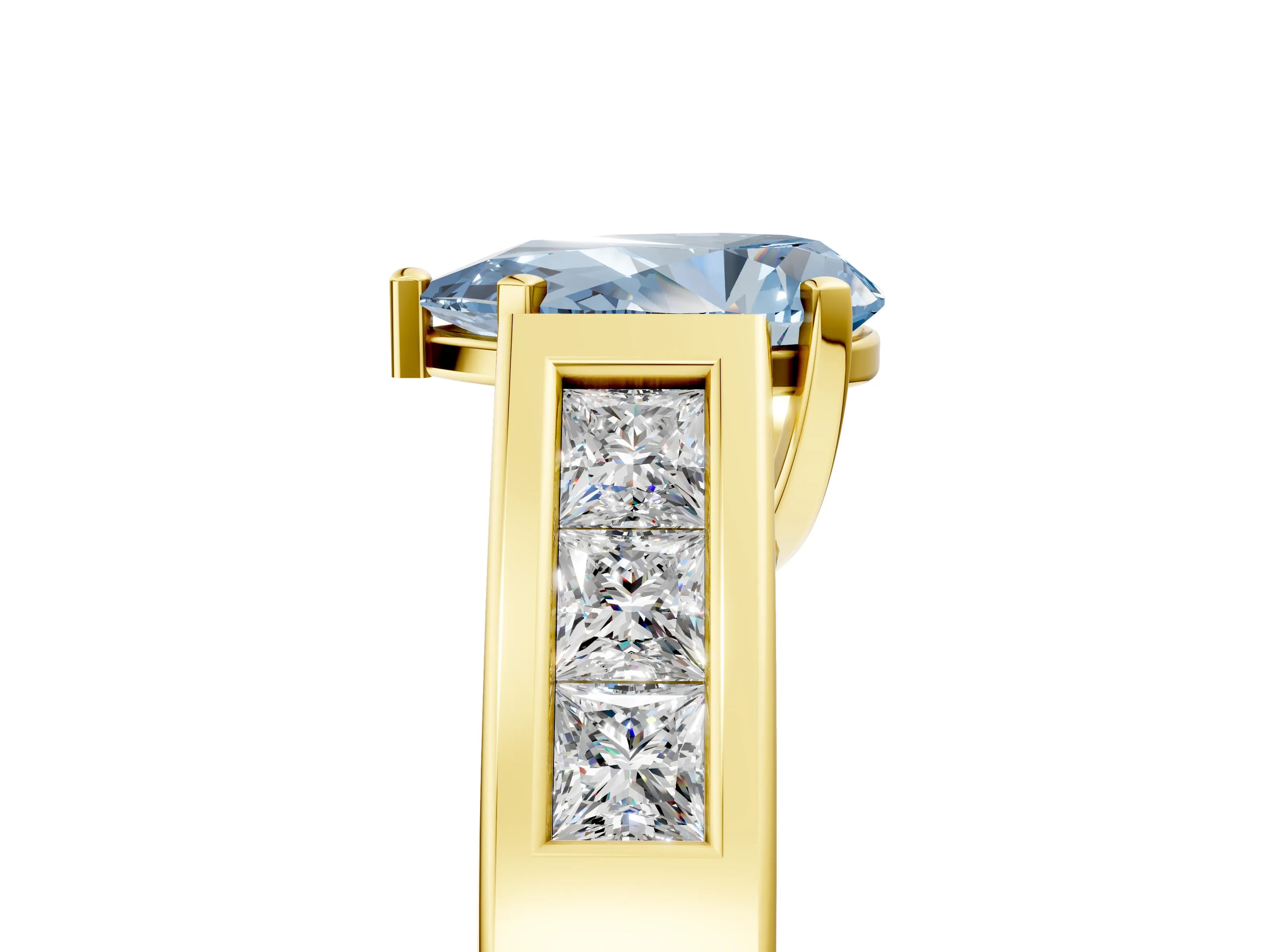 Yellow gold Fancy Blue Pear Cut Cut Channel Set Solitaire Ring with Four-Prong Setting_5