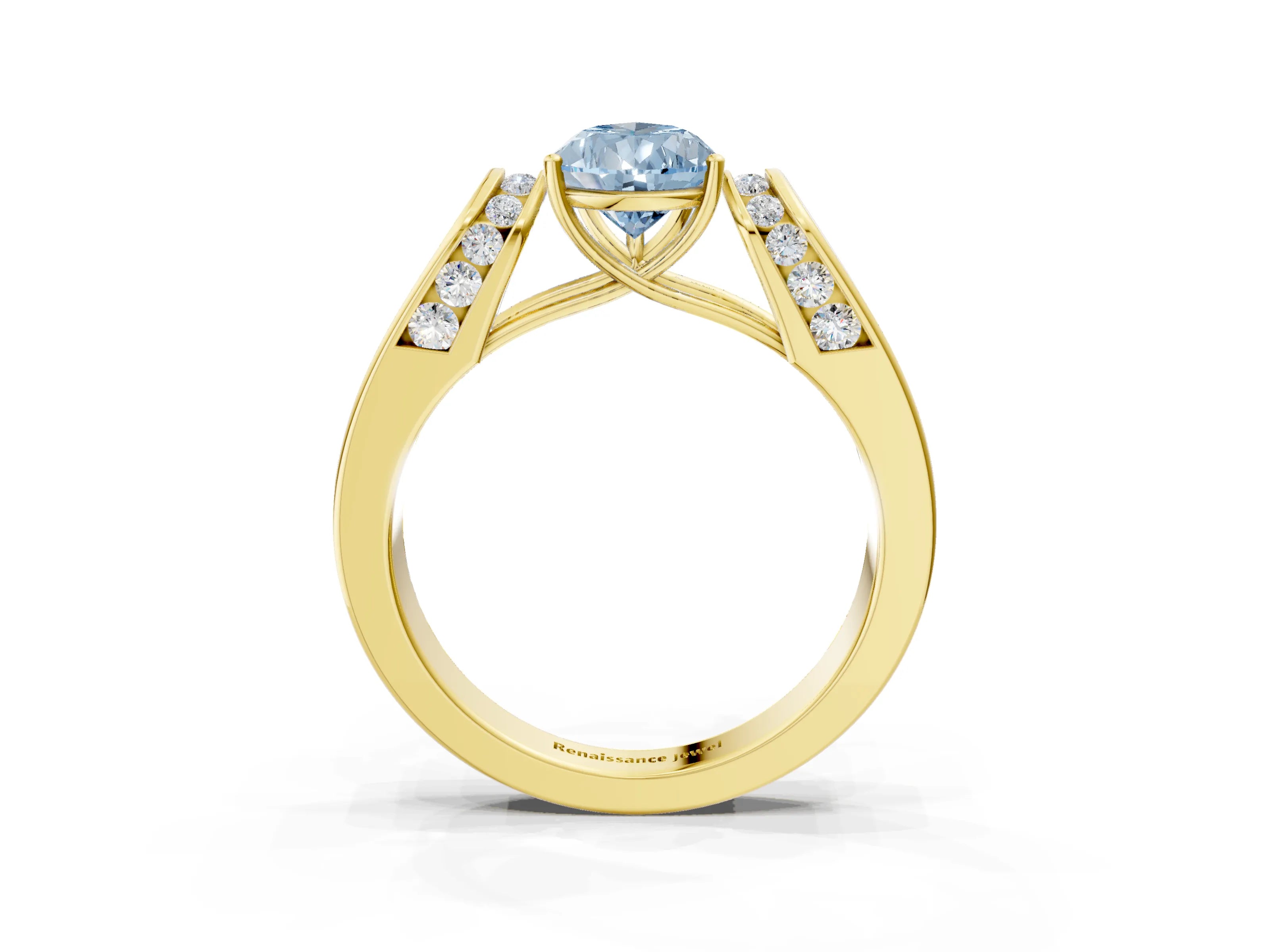 Yellow gold Fancy Blue Pear Cut Cut Diamond Channel Set Solitaire Ring with Four-Prong Setting_3