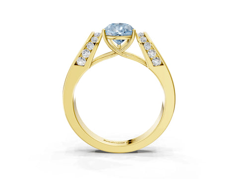 Yellow gold Fancy Blue Pear Cut Cut Diamond Channel Set Solitaire Ring with Four-Prong Setting_3