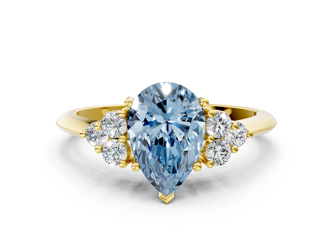 Yellow gold Fancy Blue Pear Cut Cut Diamond Cluster Ring with Solitaire Band and Four-Prong Setting_12